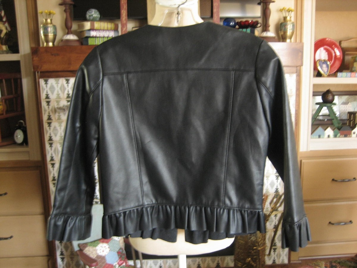 Zara Basics Outerwear Black Faux Leather Peplum Ruffle Moto