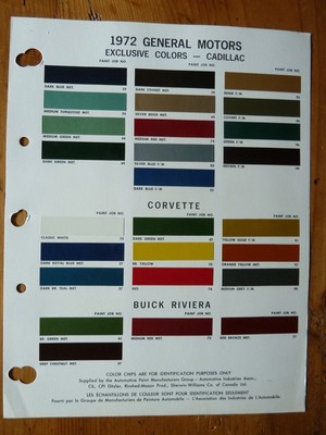 1972 Gm Exclusive Colors Cadillac Corvette Buick Riviera Paint Chip Color Guide - Corvette Paint Codes 1972 1972 Gm Exclusive Colors Cadillac Corvette Buick Riviera Paint Chip Color Guide - Corvette Paint Codes 1972