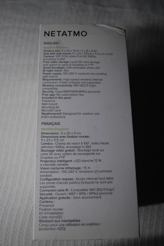 Cámara de seguridad inalámbrica Netatmo NOC01US exterior PRESENCIA NEGRA LED INUNDACIÓN INTELIGENTE Foto 3 de 4