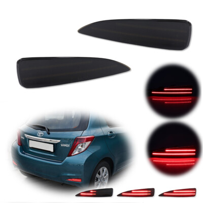 Smoke LED Rear Bumper Reflector Fog Lamp Tail Brake Light For 12-14 Toyota Yaris