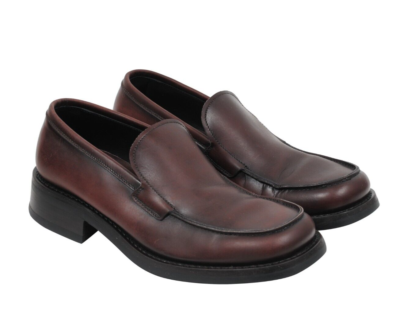 Prada Vintage Penny Loafers Size US7 UK6 Brown Leather Square Toe 