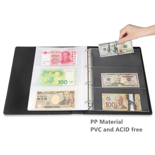 Portabiletos de dólar MUDOR 90 bolsillos para coleccionistas Billetes de PU premium Mundo... - Imagen 3 de 6