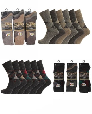 3 6 12 Paar Herren Wolle Thermo Socken UK 6-11 warm Wandern Arbeit Stiefel Argyle