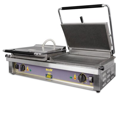 NEW Douple Panini Sandwich Grill Ribbed 240V Equipex Diablo Grooved Roller #9373