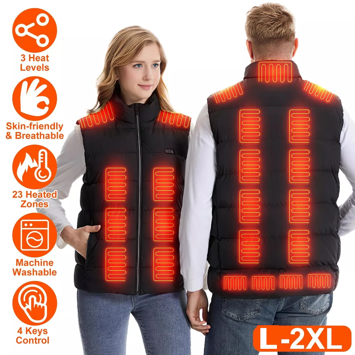Heated Vest 23 Heating Zones Electric Heating Vest Thermal Warmer USB Outdoor US