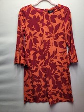 Chaps Size 6 Womens Red Orange Dress Flower Print 3/4 Sleeve Zip Back 2313 
