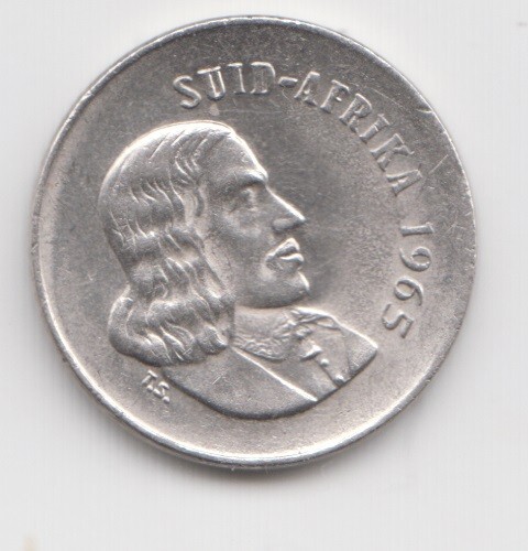 South Africa 1965. 5 Cents. Van Riebeeck. Blue Crane. KM# 67.1 - Picture 1 of 2