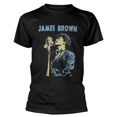 James Brown 'Holding Mic' (Schwarzes) T-Shirt - NEU & OFFIZIELL!