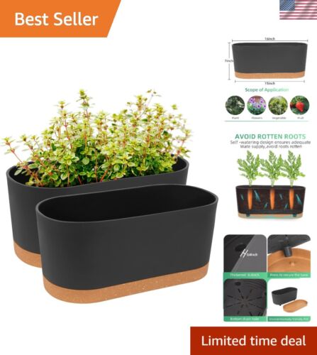 Durable 2-Pack Modern Rectangular Planter Pots with Drainage Tray and Saucer