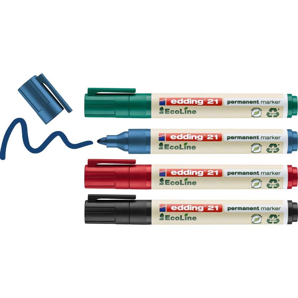 edding 21 EcoLine permanent marker set - black, red, blue, green - 4 pens - roun