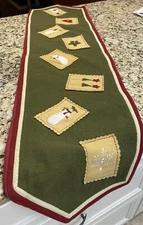 Vtg 49” Felt Christmas Table Runner Snowmen Heart Star Folk Art Primitive Farm