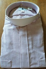 Friar Tuck Men's Clergy White/Wine Striped SS Neckband Shirt with cloth collar