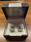 Geoffrey Beene Men's Polished Metal Silver Color Striped Rectangular Cufflinks