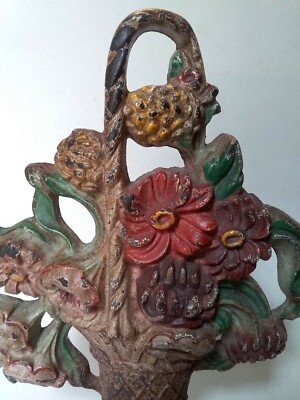 Hubley Antique Flower Basket Cast Iron Door Stop #204 Dahlias