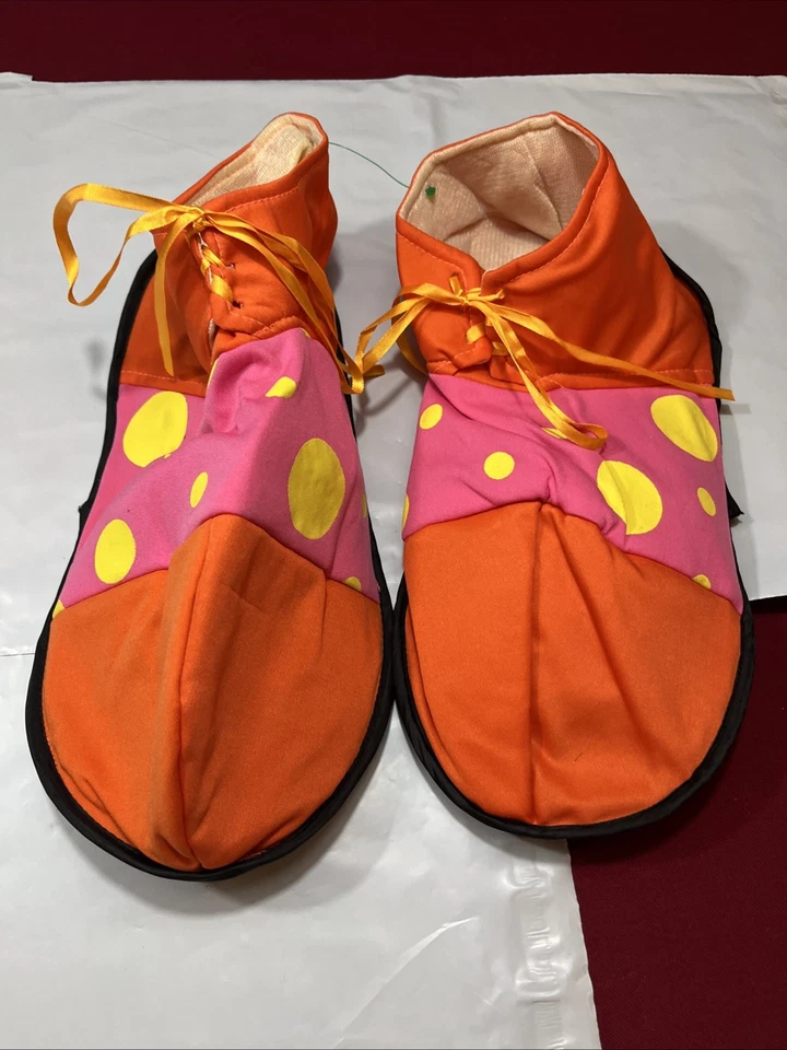 ZAPATO PAYASO Cubiertas Con Cordones Naranja Amarillo Tela Fieltro Divertido Circo Disfraz Zapatillas Foto 3 de 4