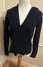 Polo Jeans Ralph Lauren Navy Blue Cotton Cable Knit Hooded Sweater Size Medium