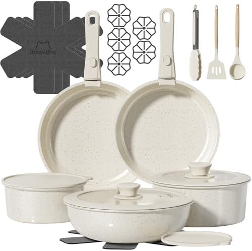 Juego de Ollas y Sartenes de Ceramica Cocina Antiadherente Utensilios 23 Piezas