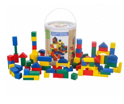 Holzbausteine 100 Stück bunte Holzbauklötze Bauklötze Holzspielzeug Trommel