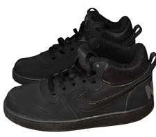 Nike Sneaker Court Borough Mid GS Triple Black Youth Size 6.5 NEW Athletic