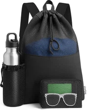 Mesh Swim Bag Beach Drawstring Backpack Waterproof Gym Pool Bag for Men Women