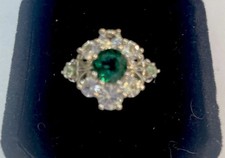 3.96 CTW Lab Created Emerald / Lab Green White Sapphire Halo Silver Ring SZ 7