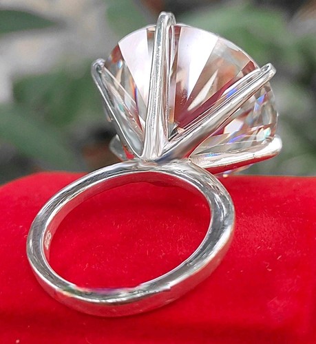 Huge & Rare 80 Ct Certified Treated Off White Diamond Solitaire Ring,925 Silver - Picture 4 of 8