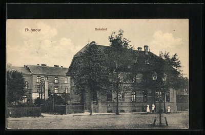 Postcard Ruhnow, view from the station 1920 