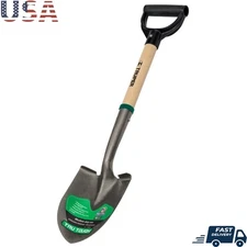 Utility Round Point Shovel D-Handle Steel Blade Wood Handle 27in Heavy Duty Tool