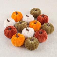 12 Pcs Velvet Pumpkin Mini Decor, Artificial Small Foam Pumpkins Fall Thanksg...