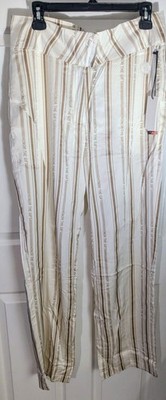 Honor The Gift Women's Logo Striped Pants With Front Slit Cream/Tan Size Large