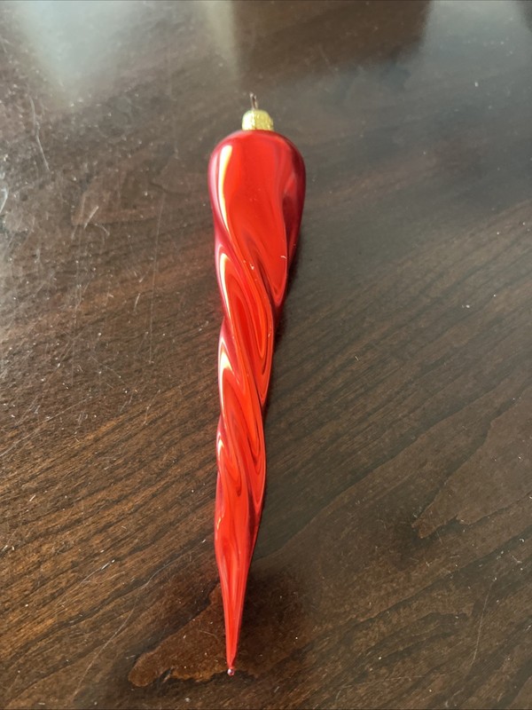 W.Germany  Blown Glass Christmas Red Icicle Ornament - 7”