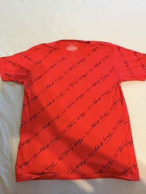 Tommy Hilfiger Men's L Regular Red Logo Graphic Print Crew Neck Short Sleeve Tee