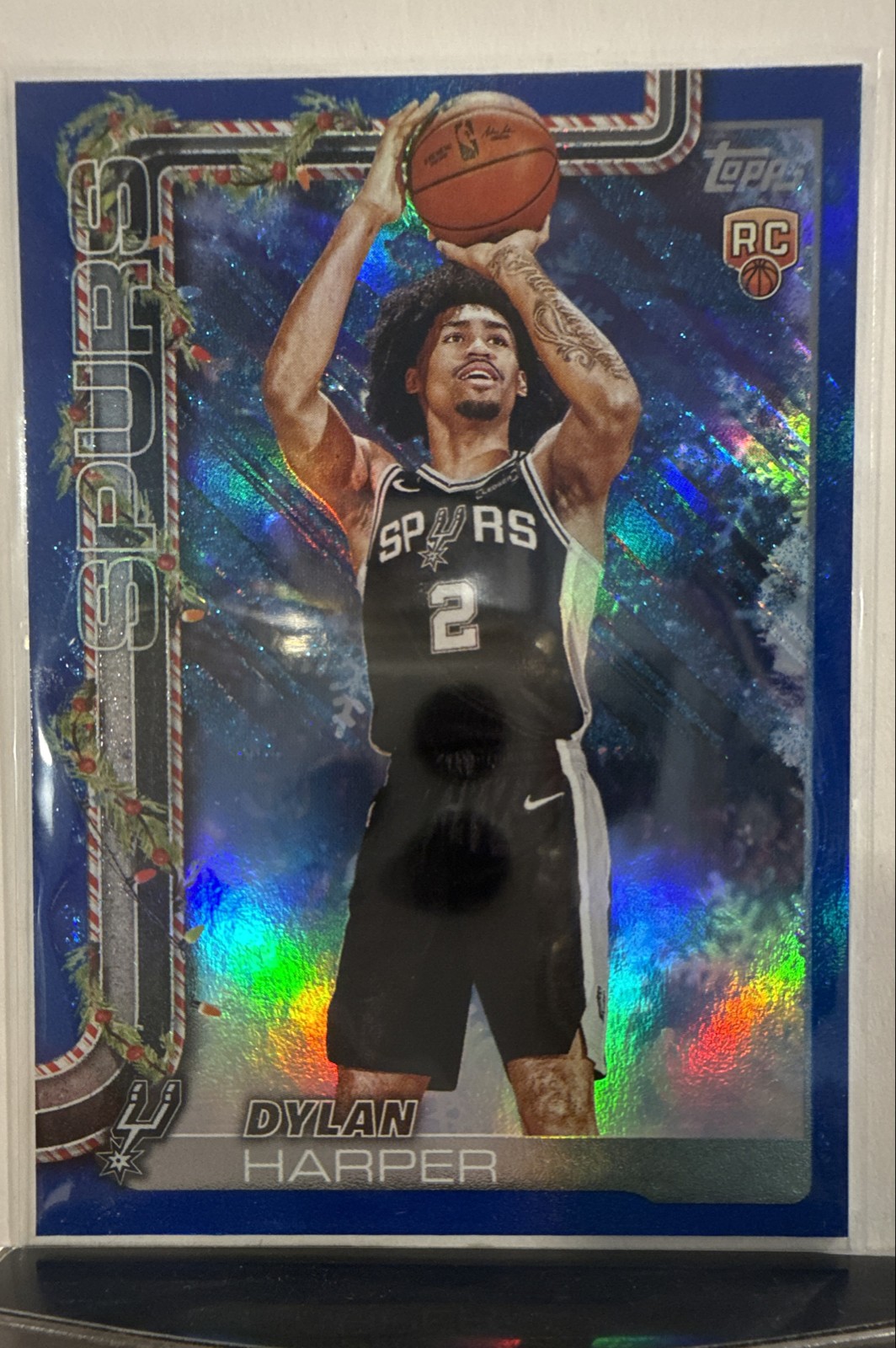 2025-26 Topps Holiday - Dylan Harper #H162 Holiday Metallic Blue Glitter (RC)