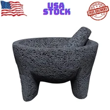 8.6 inch Molcajete Mortar and Pestle, Mexican Handmade with Lava Stone,Herb Bowl