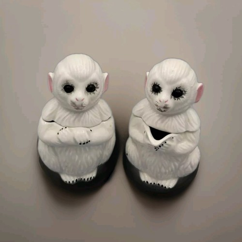 Vintage Mann Ceramic Monkeys Cream & Sugar Figurines, Rare