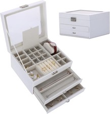 Jewellery Box with Clear Acrylic Lid, 3 Layers Jewellery Organiser Box, Jewelle