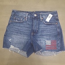 Old Navy USA Flag Embroider OG HighRise Straight Denim Shorts Size6 New With Tag