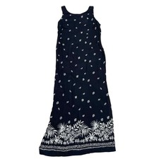 Studio I Vtg 90's Maxi Dress Women's 14 Black White Palm Print Sleeveless Rayon