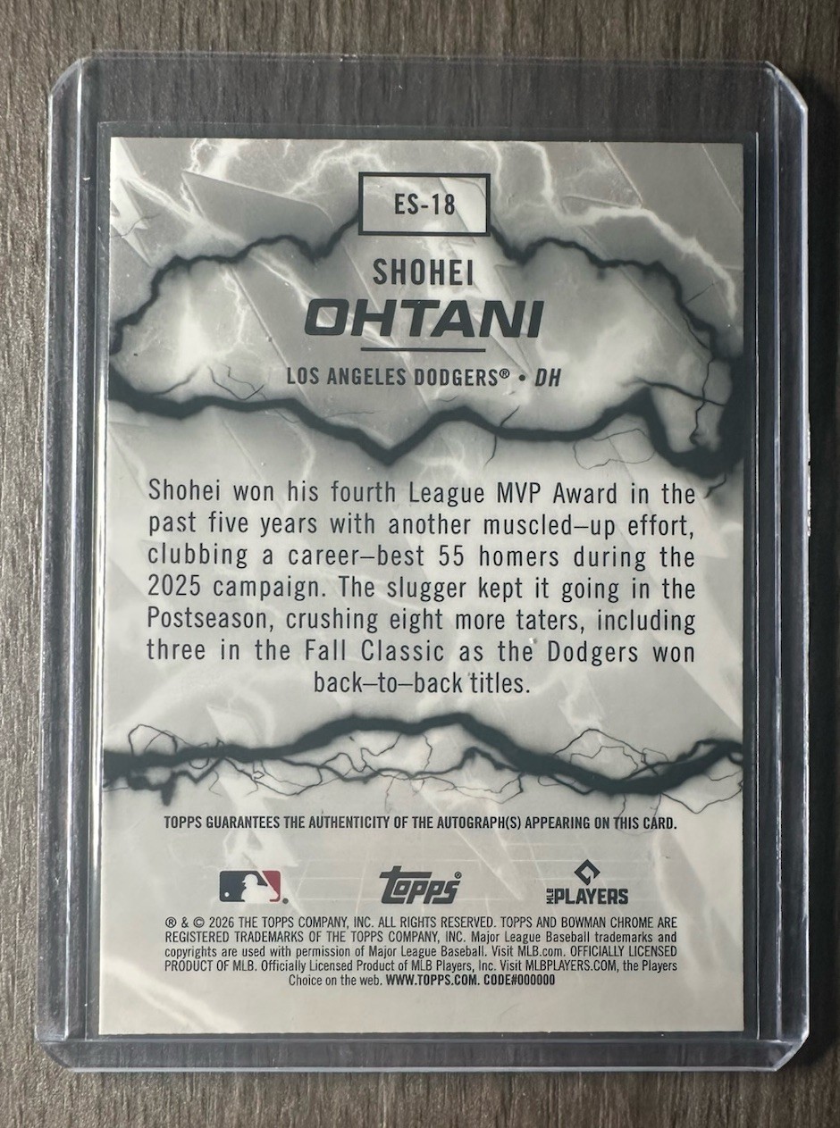 2026 Topps Bowman SHOHEI OHTANI ERROR MISSING AUTO Electric Sluggers Dodgers view 2