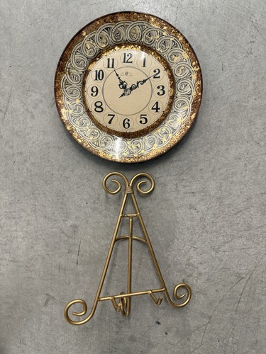 Piatto quadrante orologio in vetro oro antico diametro 9" con supporto placca oro - Foto 5 di 5