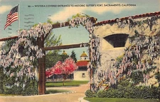 Postcard CA: Entrance to Sutter's Fort, Sacramento, Posted 1949, Linen