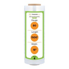 4 Rolls Clear Blown Hand Pallet Stretch Wrap 18" x 1500 Ft. x 80 Gauge