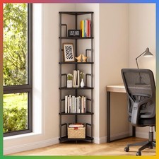 6 Tier Corner Shelf Black Metal Frame Industrial Bookcase Display Stand 65 Inch