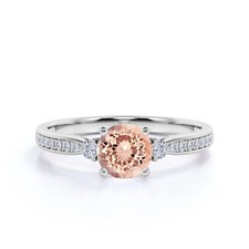 Pave Set SideStone Round Morganite Engagement Ring Silver Morganite Promise Ring
