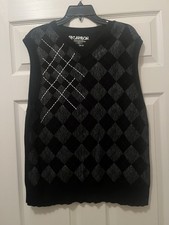 Carbon Argyle Sweater Vest V Neck Back and Gray Cotton X Large