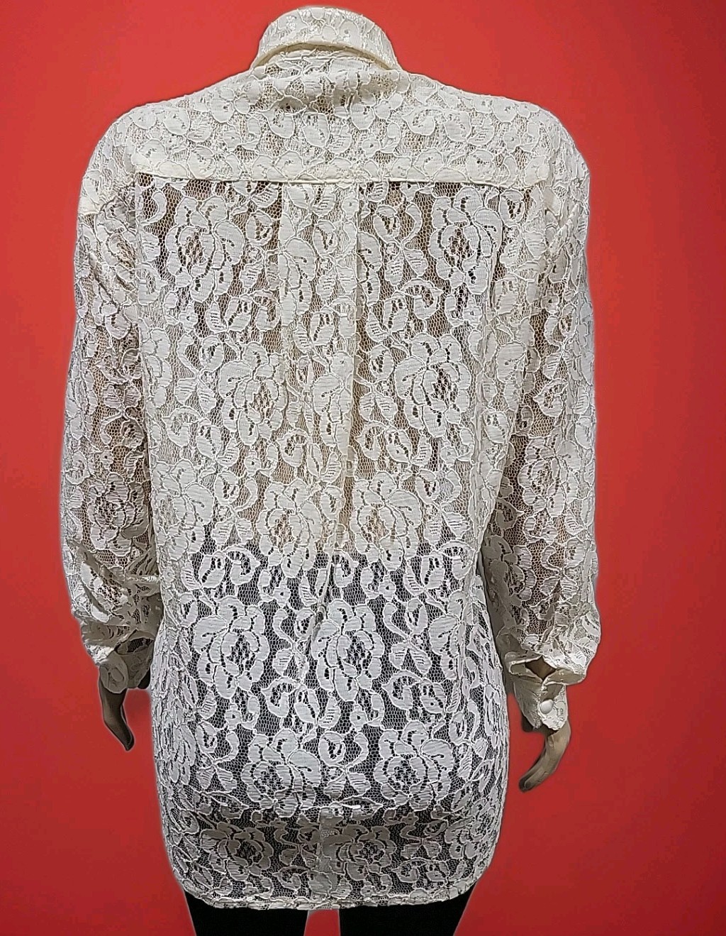 RAMPAGE vintage Medium Ivory Lace Women's Unlined Tunic Top Blouse Sheer #C image 9