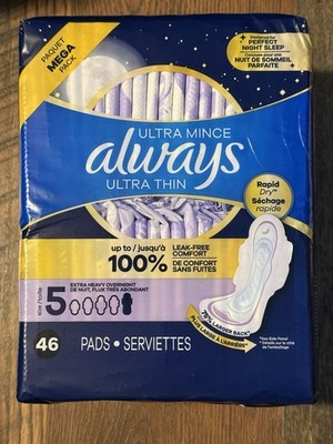 2 New Packs Always Ultra Thin Mince Size 5 46 Count Pads x 2  92 Total Pads