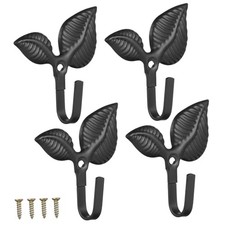 4 Pieces Retro Leaf Hooks Black Vintage Decorative Wall Mount Coat Hooks for
