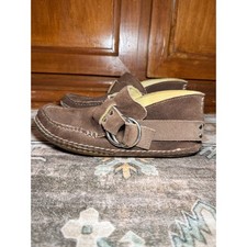Quoddy Handcrafted Brown Suede Ring Buckle Moccasins Boho Whipstitch Loafers 7.5
