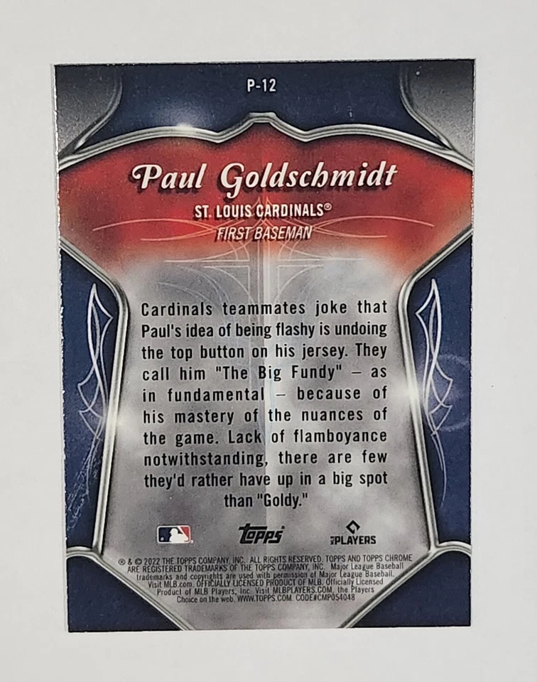 2022 Topps Chrome PAUL GOLDSCHMIDT Pinstriped Club #P-12 REIGNING NL MVP! - Image 3 of 3